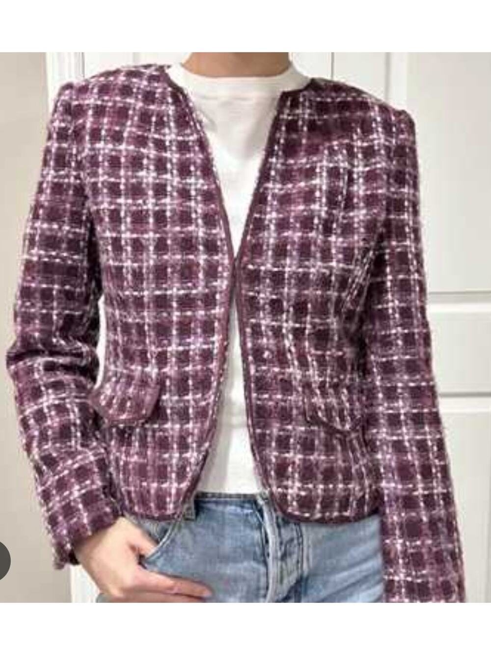Ann Taylor Womens Size 16 Purple Tweed Jacket Hook And Eye Closure Equestrian